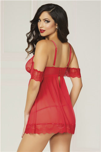 Luminary Babydoll & Panty Set 10829-Red-S (H)